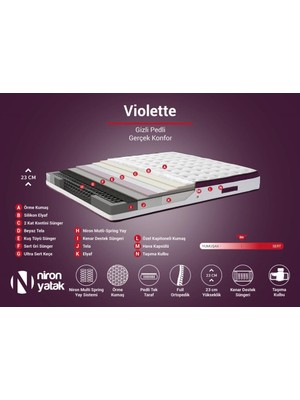 Niron Violet Yatak Seti 80x180 cm Tek Kişilik Yatak Baza Başlık Takımı - Orta Sert Kuş Tüyü Yatak Mor Baza ve Başlığı