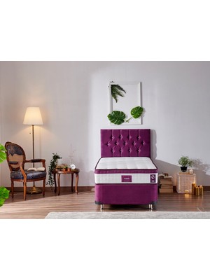 Niron Violet Yatak Seti 90x190 cm Tek Kişilik Yatak Baza Başlık Takımı - Orta Sert Kuş Tüyü Yatak Mor Baza ve Başlığı