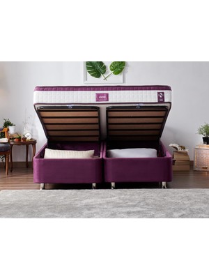 Niron Violet Yatak Seti 150x200 cm Çift Kişilik Yatak Baza Başlık Takımı - Orta Sert Kuş Tüyü Yatak Mor Baza ve Başlığı