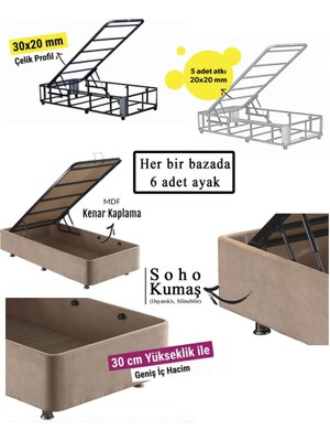 Niron Polo Baza ve Başlık Seti 200x200 cm Çift Kişilik Sütlü Kahve Metal Profil Baza ve Başlığı Soho Kumaş