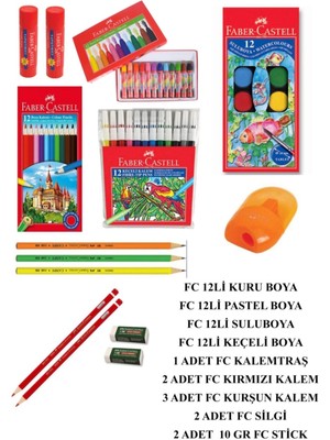 Faber-Castell Okul Paketi 12'li Kuru Boya 12'li Pastel Boya 12'li Suluboya 12'li Keçeli Kalem