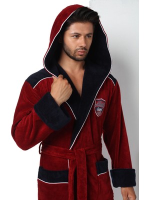 Nuşa Atletic Sport Nakışlı Bambu Cotton  Kapşonlu Erkek Bornozu