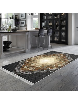 Alanur Home Eko Trend Djt Halı Yıkanabilir Kaymaz Taban 759 Patchwork Siyah