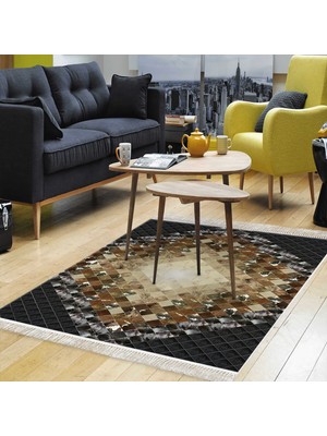 Alanur Home Eko Trend Djt Halı Yıkanabilir Kaymaz Taban 759 Patchwork Siyah