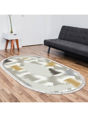 Alanur Home Eko Trend Djt Halı Yıkanabilir Kaymaz Taban S1030 Oval Modern Krem