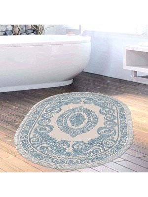 Alanur Home Eko Trend Djt Banyo Paspası Yıkanabilir Kaymaz Taban 747 Oval Klasik Mavi