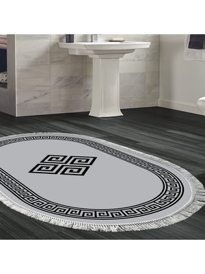 Alanur Home Eko Trend Djt Banyo Paspası Yıkanabilir Kaymaz Taban 656m Oval Modern Gri
