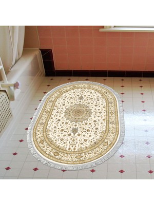Alanur Home Eko Trend Djt Banyo Paspası Yıkanabilir Kaymaz Taban P1360 Oval Osmanlı Krem