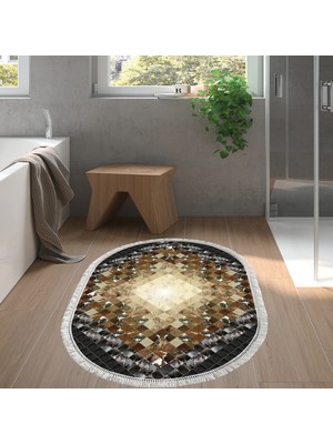 Alanur Home Eko Trend Djt Banyo Paspası Yıkanabilir Kaymaz Taban 759 Oval Patchwork Siyah