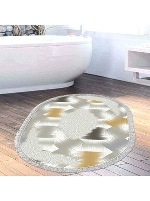 Alanur Home Eko Trend Djt Banyo Paspası Yıkanabilir Kaymaz Taban S1030 Oval Modern Krem