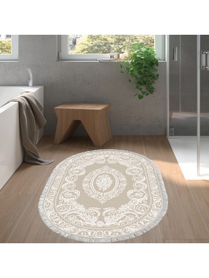 Alanur Home Eko Trend Djt Banyo Paspası Yıkanabilir Kaymaz Taban 747 Oval Klasik Bej