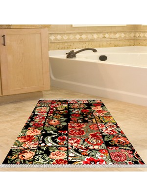 Alanur Home Eko Trend Djt Banyo Paspası Yıkanabilir Kaymaz Taban P1333 Etnik Bordo