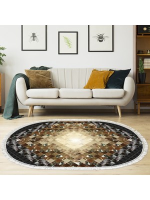 Alanur Home Eko Trend Djt Halı Yıkanabilir Kaymaz Taban 759 Oval Patchwork Siyah