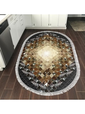 Alanur Home Eko Trend Djt Halı Yıkanabilir Kaymaz Taban 759 Oval Patchwork Siyah