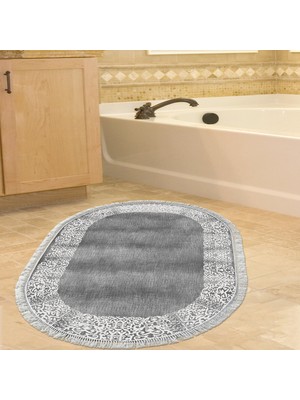 Alanur Home Eko Trend Djt Banyo Paspası Yıkanabilir Kaymaz Taban 1460 Oval Modern Gri