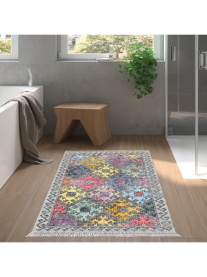 Alanur Home Eko Trend Djt Banyo Paspası Yıkanabilir Kaymaz Taban F5008 Iskandinav Renkli