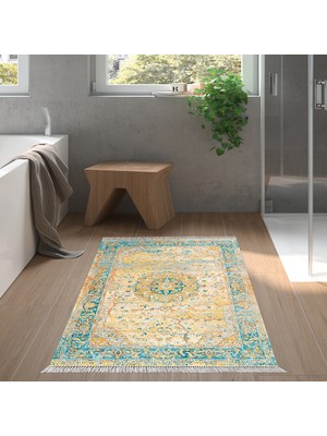 Alanur Home Eko Trend Djt Banyo Paspası Yıkanabilir Kaymaz Taban P1356 Vintage Turkuaz