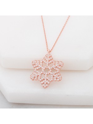 925 Gümüş Kar Tanesi Taşlı 925 Ayar Gümüş Kolye