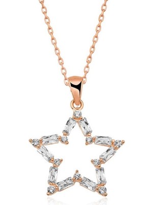 925 Gümüş Baget Taşlı  Yıldız 925 Ayar Gümüş Kolye