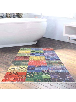 Alanur Home Eko Trend Djt Banyo Paspası Yıkanabilir Kaymaz Taban Mu148 Patchwork Renkli