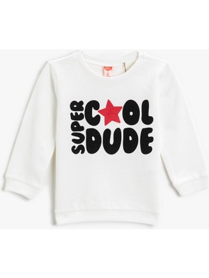 Koton Yazı Baskılı Sweatshirt Bisiklet Yaka Pamuklu