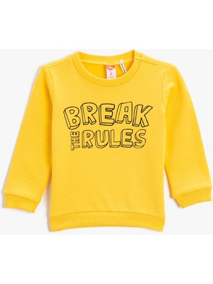 Koton Erkek Bebek Yazı Baskılı Bisiklet Yaka Sweatshirt Pamuklu