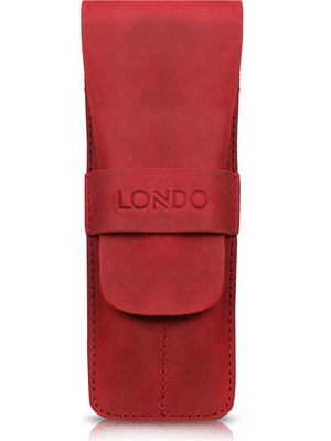 Londo Hakiki Deri İki Bölmeli Retro Kalemlik Kırmızı