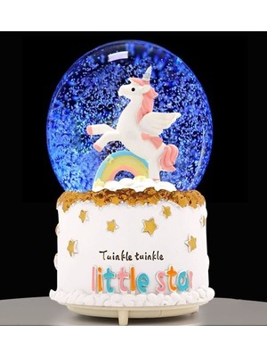 Alya Hediyelik Unicorn Kar Motorlu Işıklı ve Müzikli Büyük Boy Kar Küresi