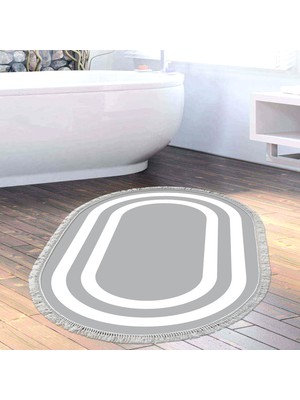 Alanur Home Eko Trend Djt Banyo Paspası Yıkanabilir Kaymaz Taban 2229m Oval Bordürlü Gri Beyaz