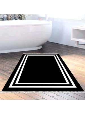 Alanur Home Eko Trend Djt Banyo Paspası Yıkanabilir Kaymaz Taban 1696 Bordürlü Siyah Beyaz