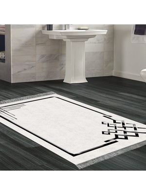 Alanur Home Eko Trend Djt Banyo Paspası Yıkanabilir Kaymaz Taban 1919 Modern Gri Siyah