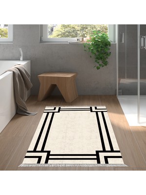 Alanur Home Eko Trend Djt Banyo Paspası Yıkanabilir Kaymaz Taban 1920 Modern Gri Siyah