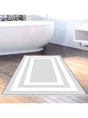 Alanur Home Eko Trend Djt Banyo Paspası Yıkanabilir Kaymaz Taban 2229m Bordürlü Gri Beyaz
