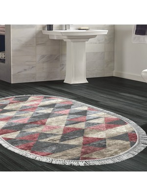 Alanur Home Eko Trend Djt Banyo Paspası Yıkanabilir Kaymaz Taban 661 Oval Iskandinav Pudra