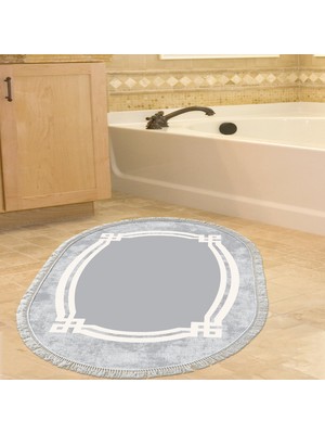 Alanur Home Eko Trend Djt Banyo Paspası Yıkanabilir Kaymaz Taban 657m Oval Modern Gri