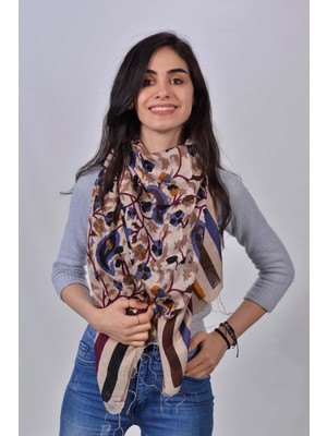 Kadın Ham Ipek Desenli Şal