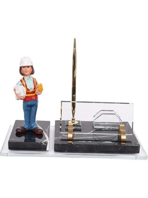 CLK İsme Özel Kabartma Kadın Mühendis Engineer Biblolu Altın Mermer Masasütü İsimlik Siyah