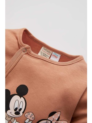 DeFacto Kız Bebek Disney Mickey & Minnie Lisanslı Yeni Doğan Uzun Kollu Pamuklu Çıtçıtlı Tulum V7636A221WN