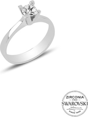 Söğütlü Silver Gümüş Swarovski Tek Taş Yüzük