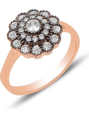 Söğütlü Silver Elmas Taşlı Yüzük 925 Ayar Gümüş Rose Renk 12 mm Ölçü Seçeneği