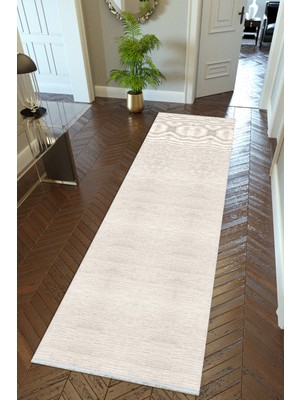 10 Post Online Yolluk Bej Ekru Kaymaz Kesme Yıkanabilir Ince Dijital Baskı Koridor Halısı