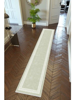 10 Post Online Yolluk Klasik Haki Gri Kaymaz Kesme Yıkanabilir Ince Dijital Baskı Koridor Halısı