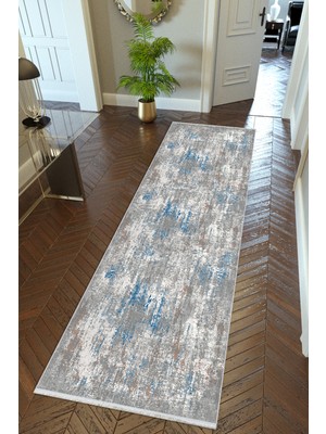 10 Post Online Yolluk Doku Gri Mavi Kaymaz Kesme Yıkanabilir Ince Dijital Baskı Koridor Halısı