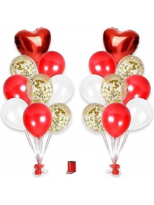 Dipak Kırmızı / Beyaz Renk Folyo Balon Seti