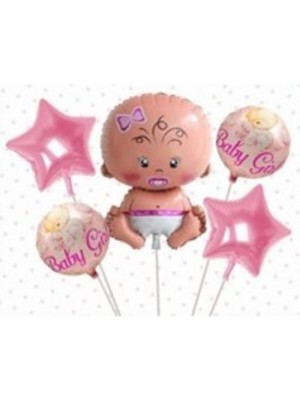 Dipak Pembe Baby Gril Folyo Balon Set (5 Adet)