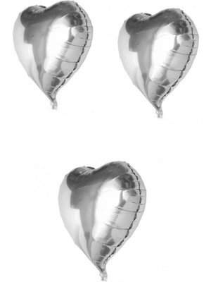 Dipak Parlak Kalp Şekil Gümüş Folyo Balon (3 Adet)