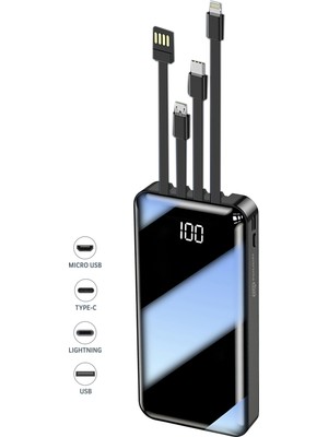 Intouch 20.000 Mah Prime Dijital Göstergeli Dahili Çoklu Kablolu Powerbank, Siyah