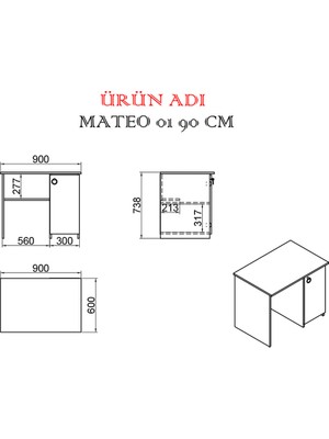 Kalender Dekor Mateo Snow 90 cm Çalışma Masası Takımı