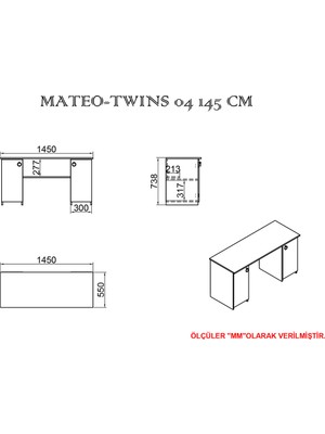 Kalender Dekor Mateo-Twins Snow 145 cm Çalışma Masası Takımı