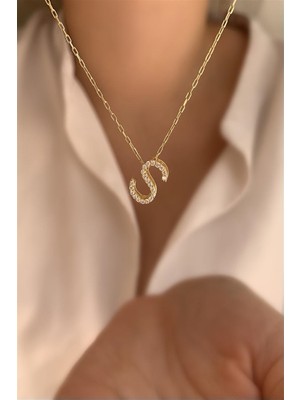 Asurlu 925 Ayar Üç Boyutlu Zirkon Taşlı S Harfli Kolye